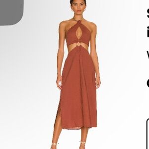 WeWoreWhat Cappuccino Shell Chain Halter Midi Dress